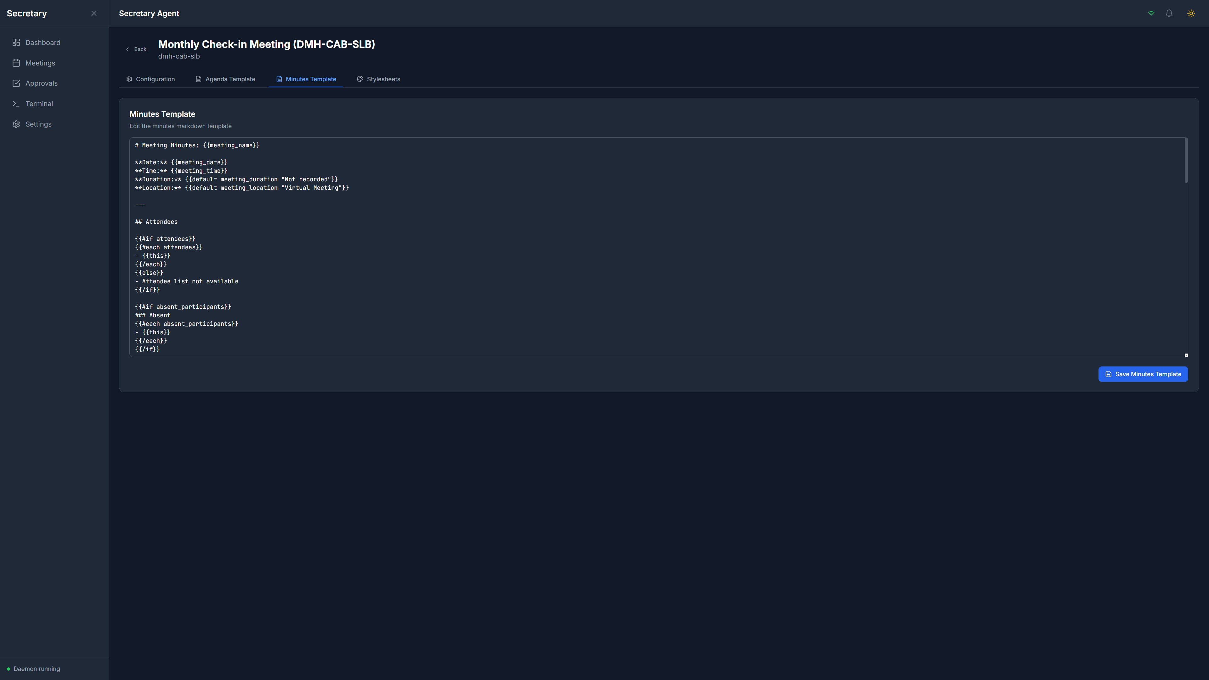 SoloStaff Meeting Secretary Minutes Template configuration
