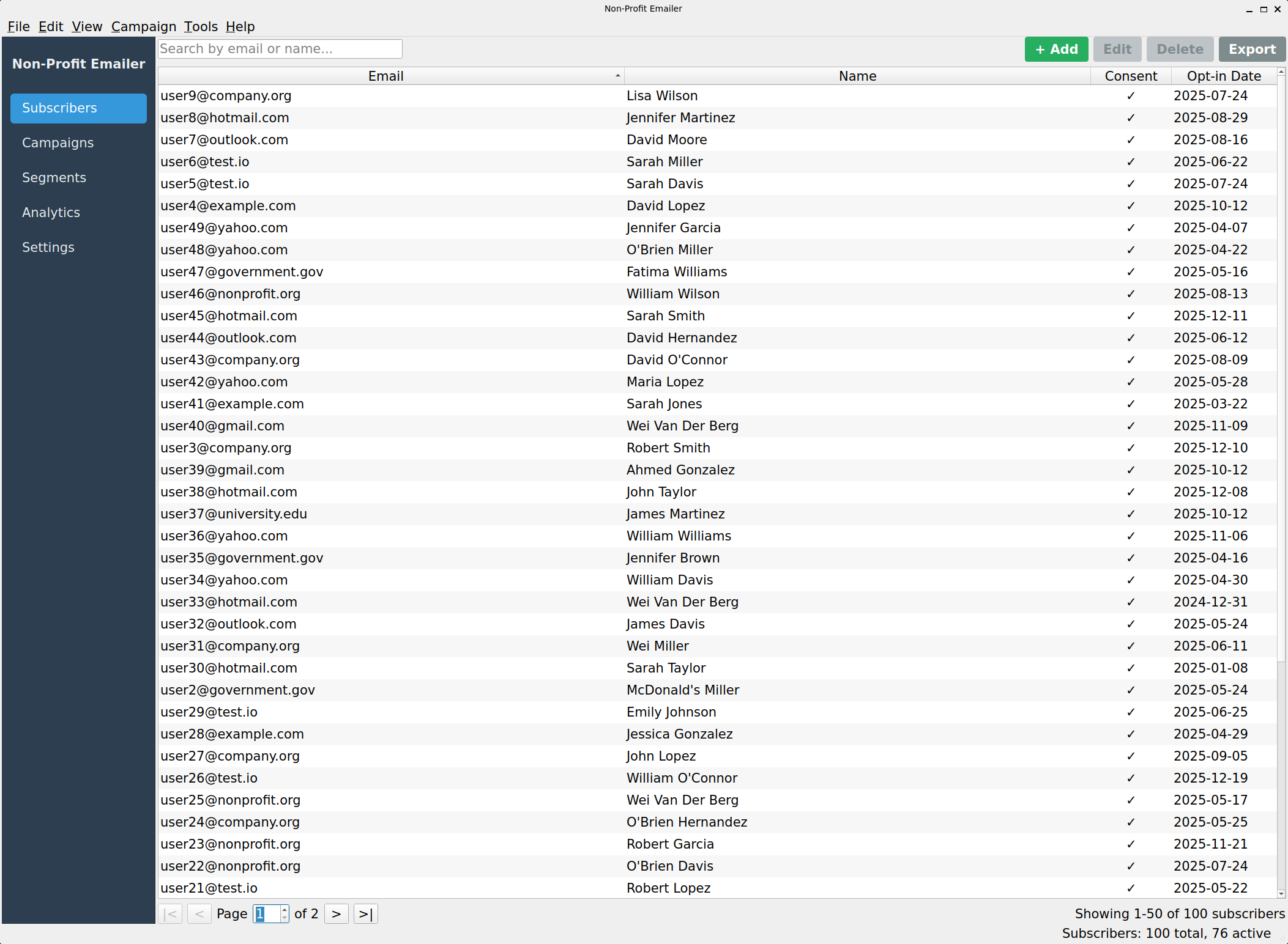 SoloStaff Emailer subscriber management view