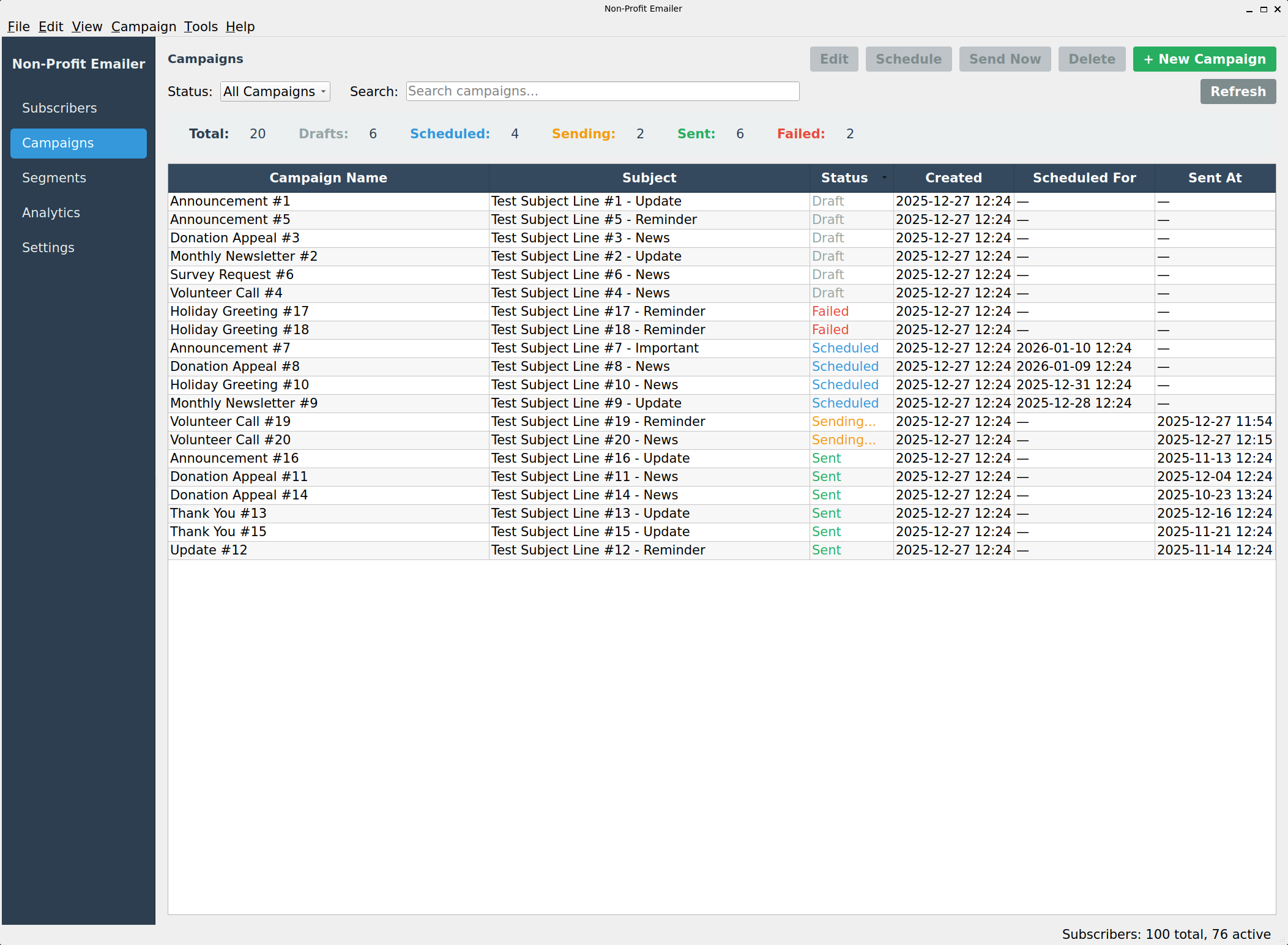 SoloStaff Emailer campaign list
