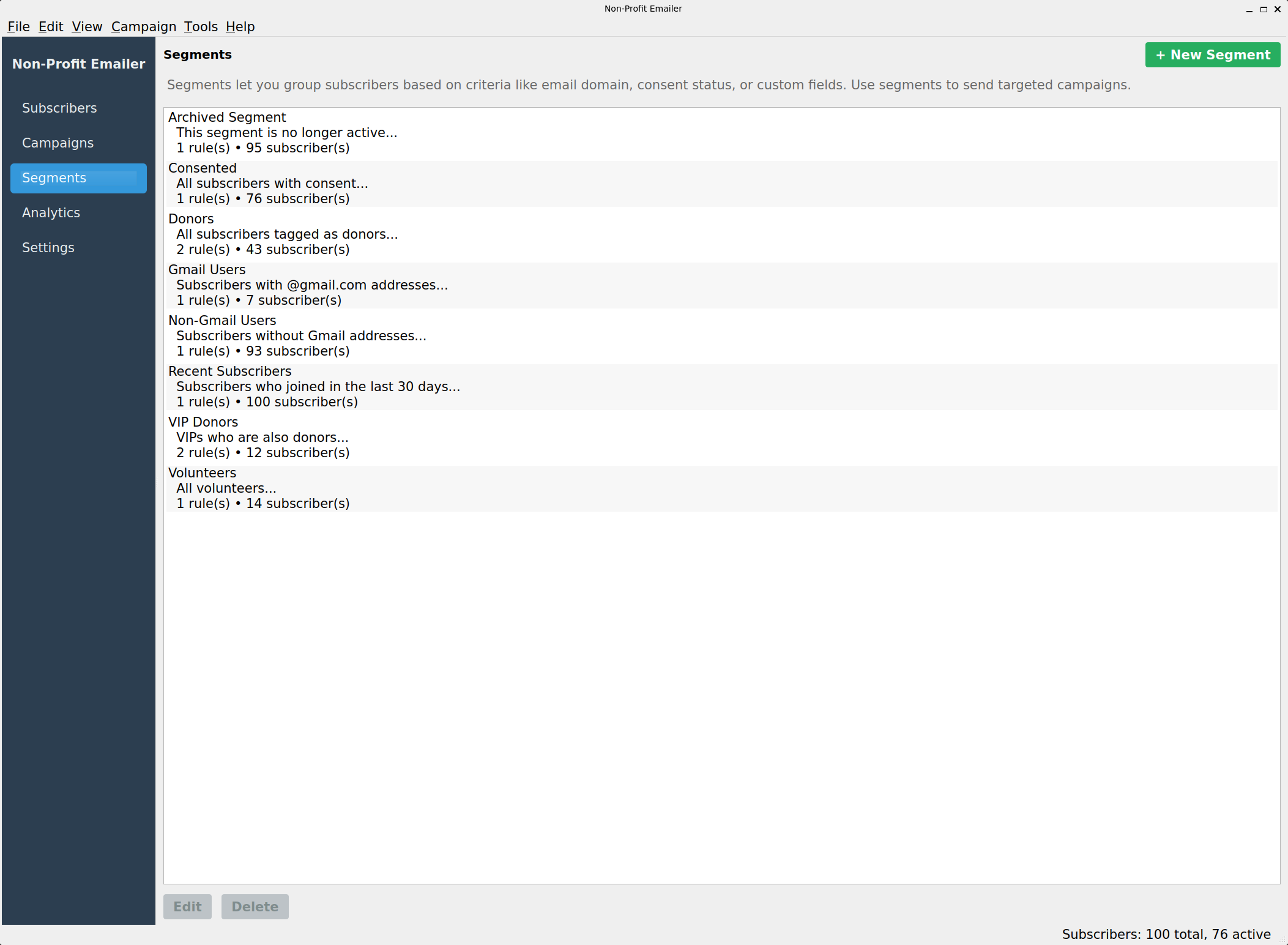 SoloStaff Emailer segments view