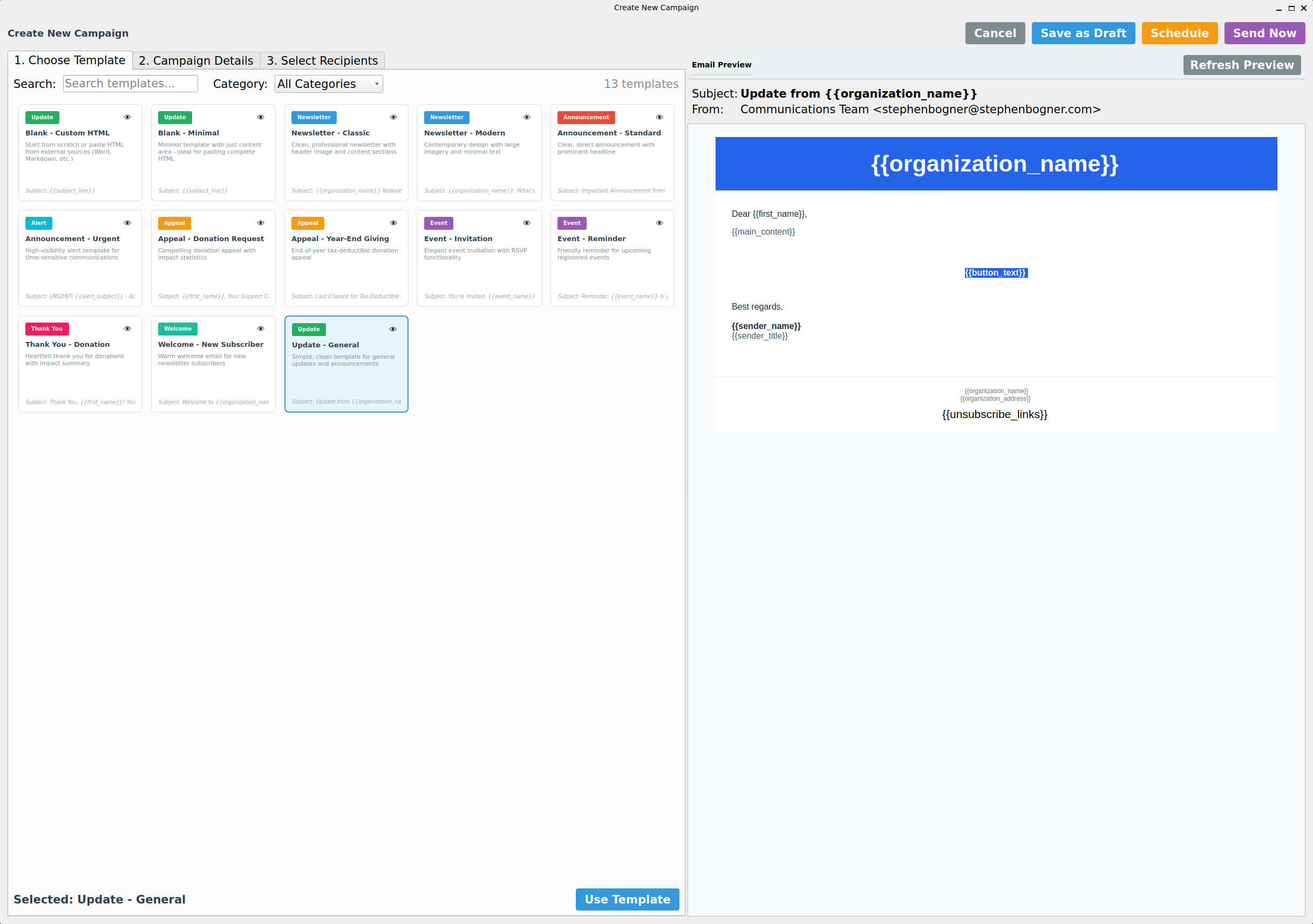SoloStaff Emailer template selection