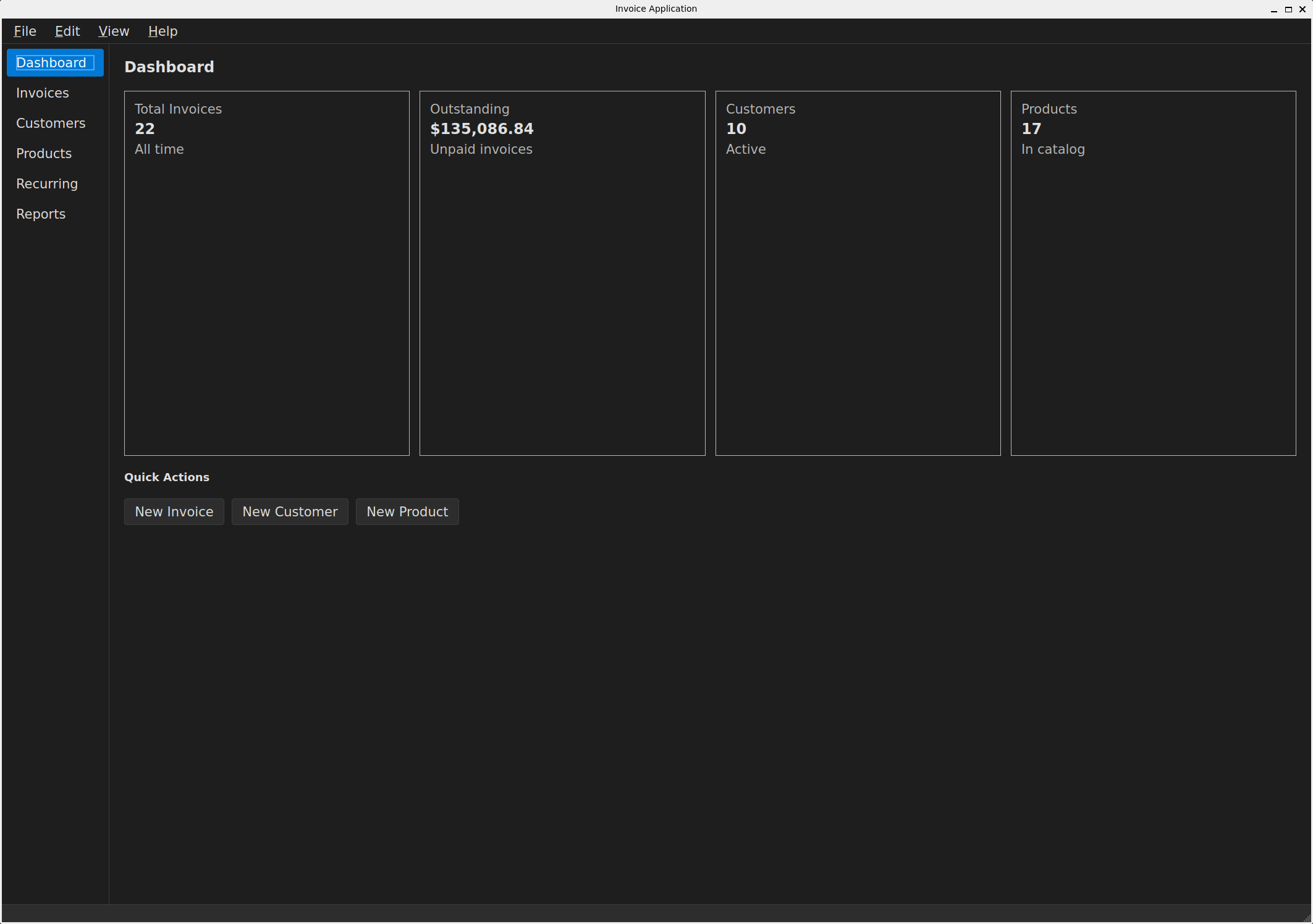 SoloStaff Invoice Dashboard showing business statistics and quick actions