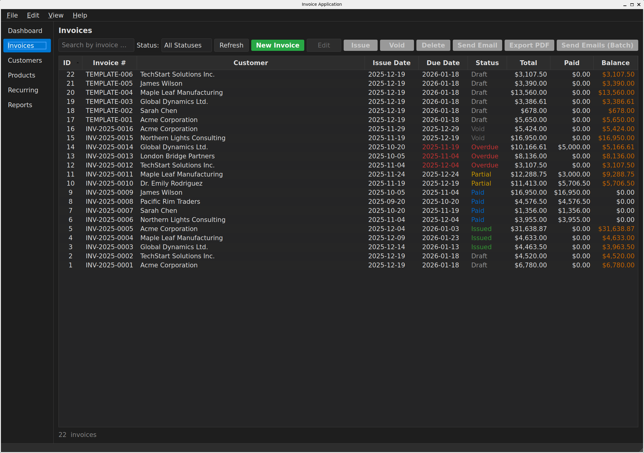 SoloStaff Invoice dark theme interface